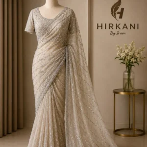 Noor Pearl Ivory Embellished Chiffon Saree