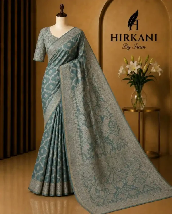 Nayra Mist Blue Banarasi Silk Saree