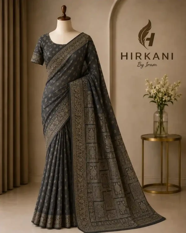 Zarqash Midnight Charcoal Banarasi Silk Saree